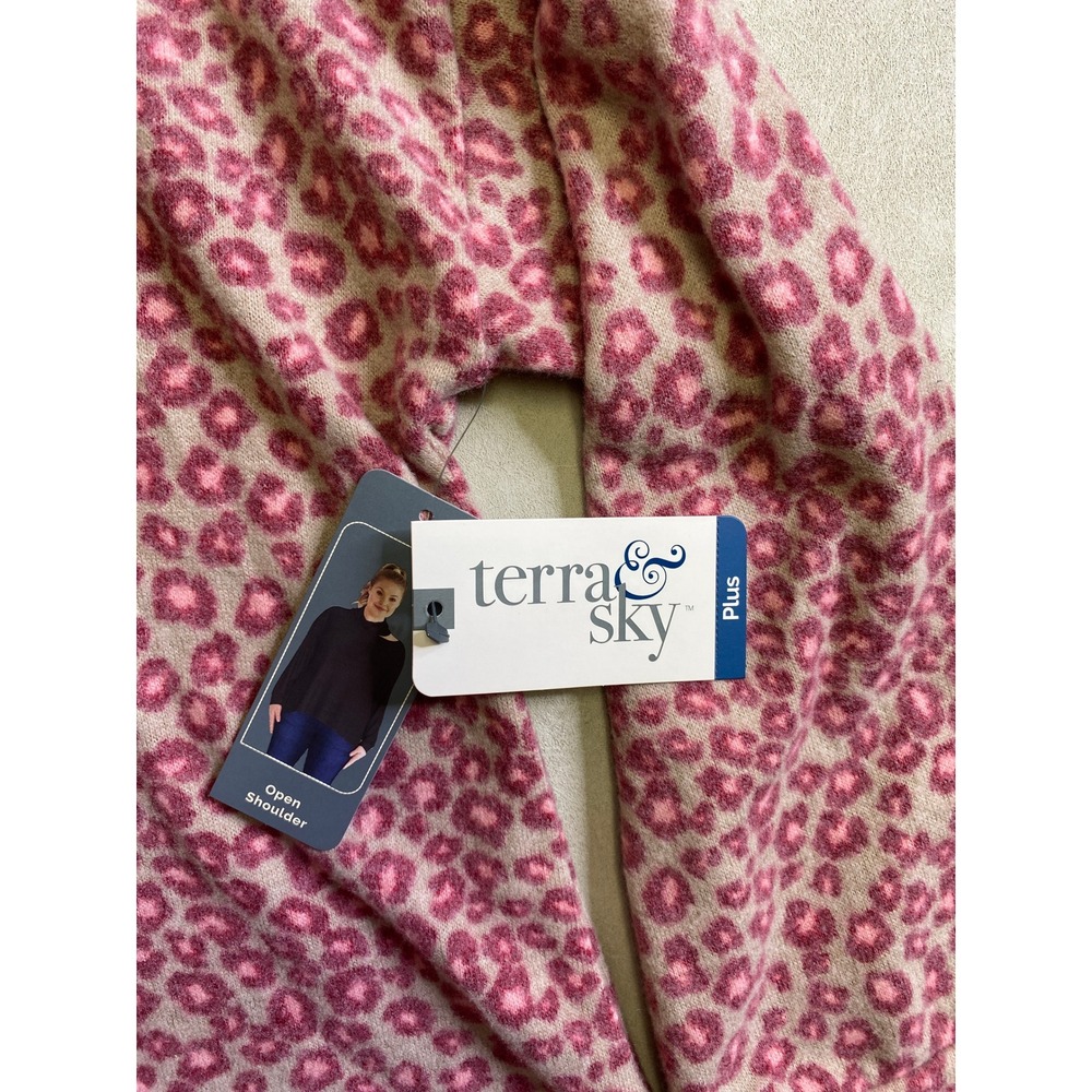Terra & Sky Pink Leopard Print Open Shoulder Turtleneck Top 0X NEW - Picture 12 of 12